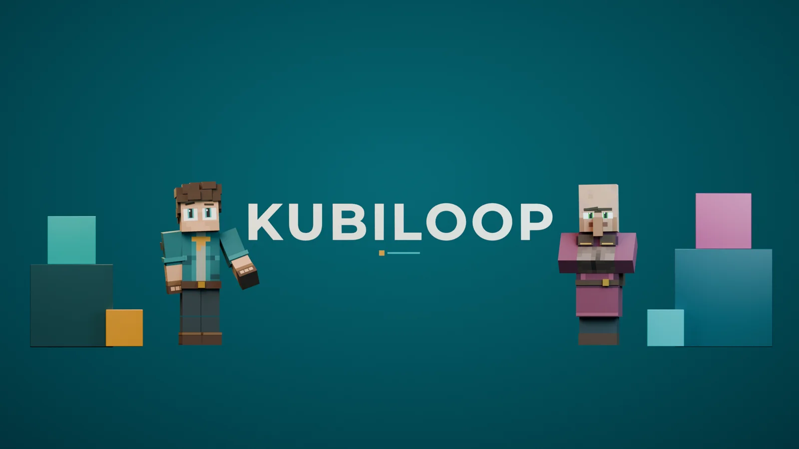 Les deux personnages de Kubiloop : le joueur à la veste turquoise et le villageois en violet